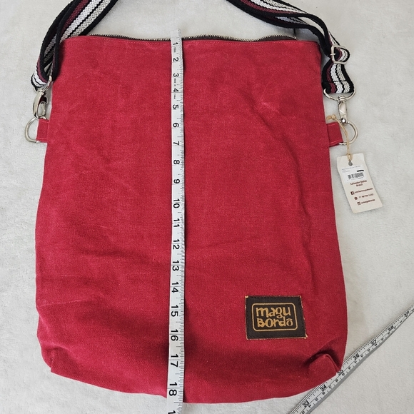 NWT Magu Bordo Canvas Crossbody Bag Red Messenger Tote Made in Brazil - Picture 11 of 11